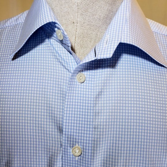 ETON of Sweden, NWOT 17.5 Light Blue and White Mini Check, Classic Fit - Picture 5 of 13